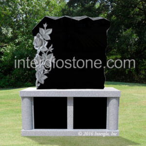 ROCK WITH FLOWERS HEADSTONE ON BASE UNIT