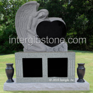 Angel HOLDING Heart HEADSTONE on Base UNIT