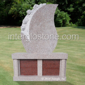 TEAR DROP WITH FLOWERS HEADSTONE ON BASE UNIT